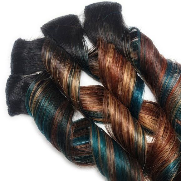 Aqua Colored Hairstyles Remy Clip in Human Hair Extensions Multcolored Ombre - Picture 1 of 3